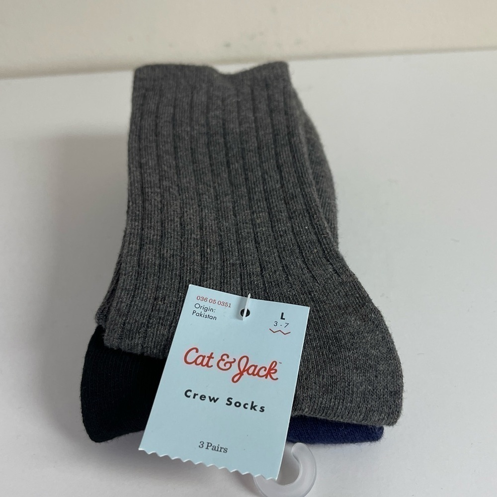 Nwt Cat & Jack: Kids' 3pk Dress Socks, Gray/Black/Navy Blue, Size L (3-7)